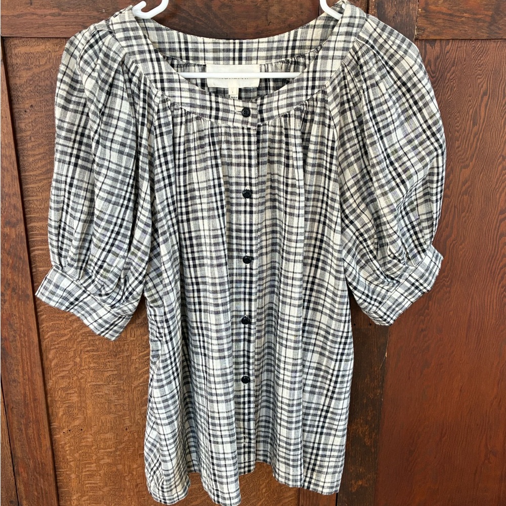 THE GREAT. Black and White Checkered Shirt